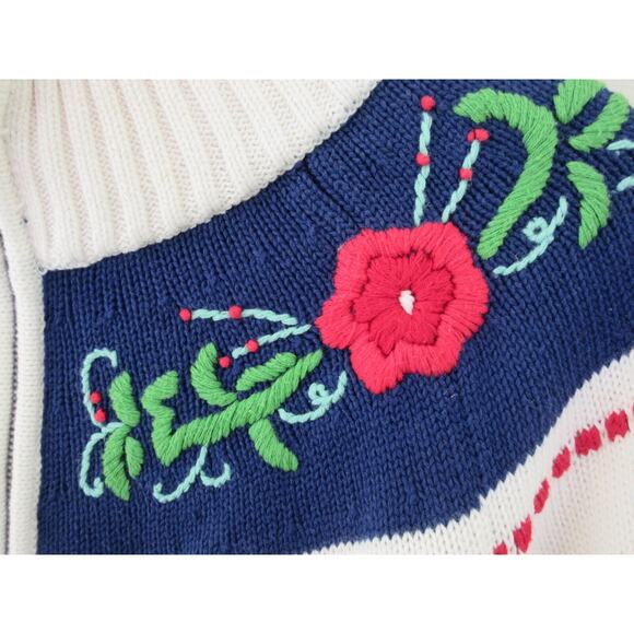 VTG MCM Talbots Red Floral Embroidered Zip Front Cardigan 100% Cotton size LP - Picture 4 of 5